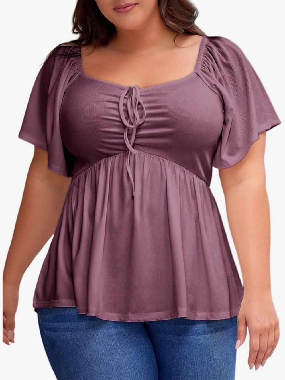 Plus Size Mauve Peplum Tie-Front Top